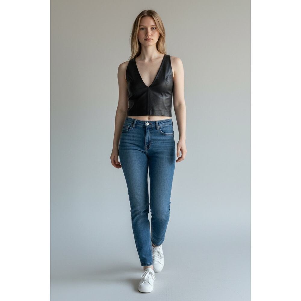 IRO Lamb Leather V-Neck Cropped Top Sleeveless Black US Size 10/ 42 NWT - Picture 4 of 12